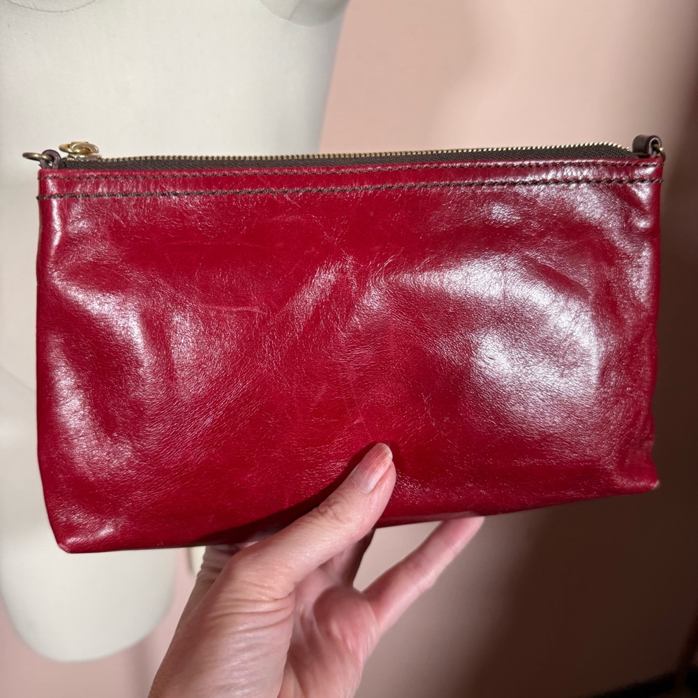 HOBO red leather zip top minimalist clutch southwestern - Picture 12 of 16